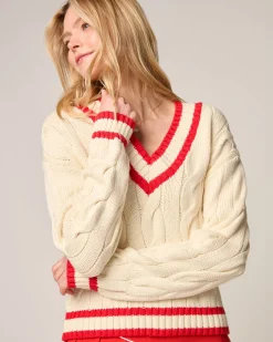 Varsity Cable Knit Cotton Sweater